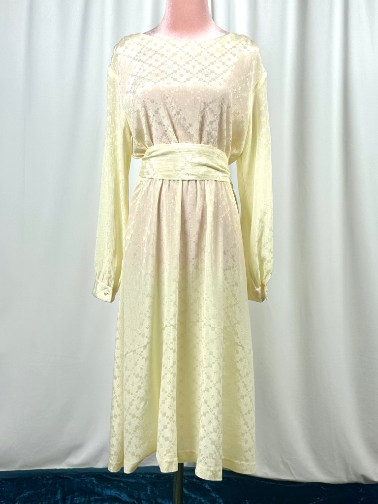 Vintage Eaton Cream Prairie Dress Sheer Sleeve Minimalist S